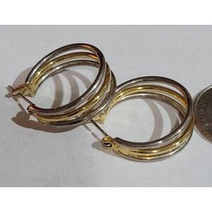 Vintage gold tone triple stacked hoop earrings